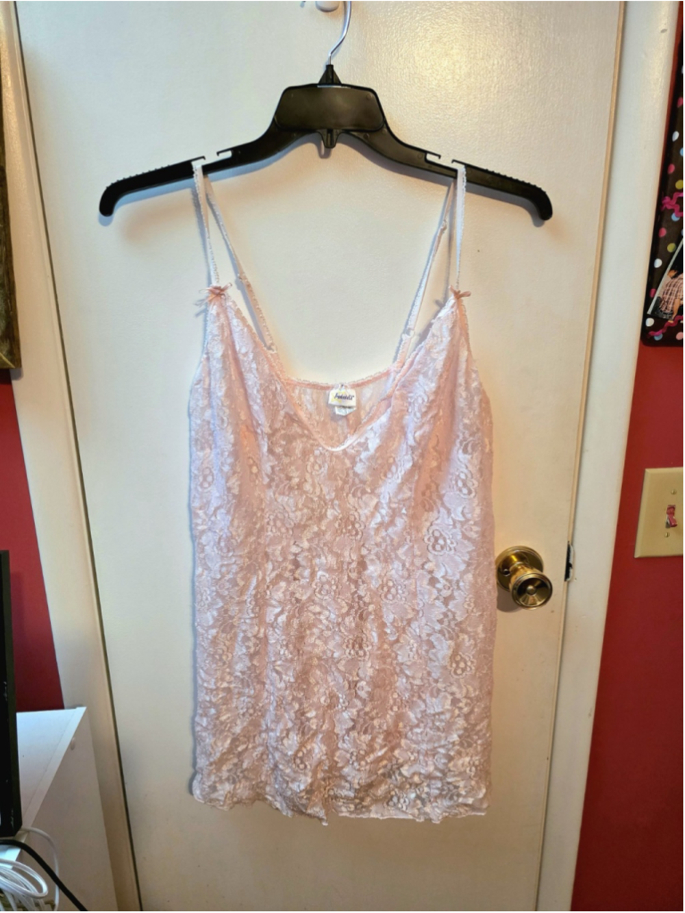 VTG 90s Frederick's Of Hollywood Pink Lace Babydoll 2X Sheer Coquettegirl